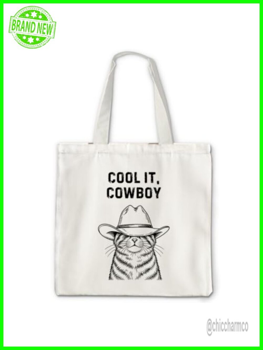 Western Cowboy Cat Canvas Tote Bag Minimalist Shoulder Bag